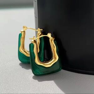 Anthropologie Casa Clara Andy Earrings Jade green stone gold hoop